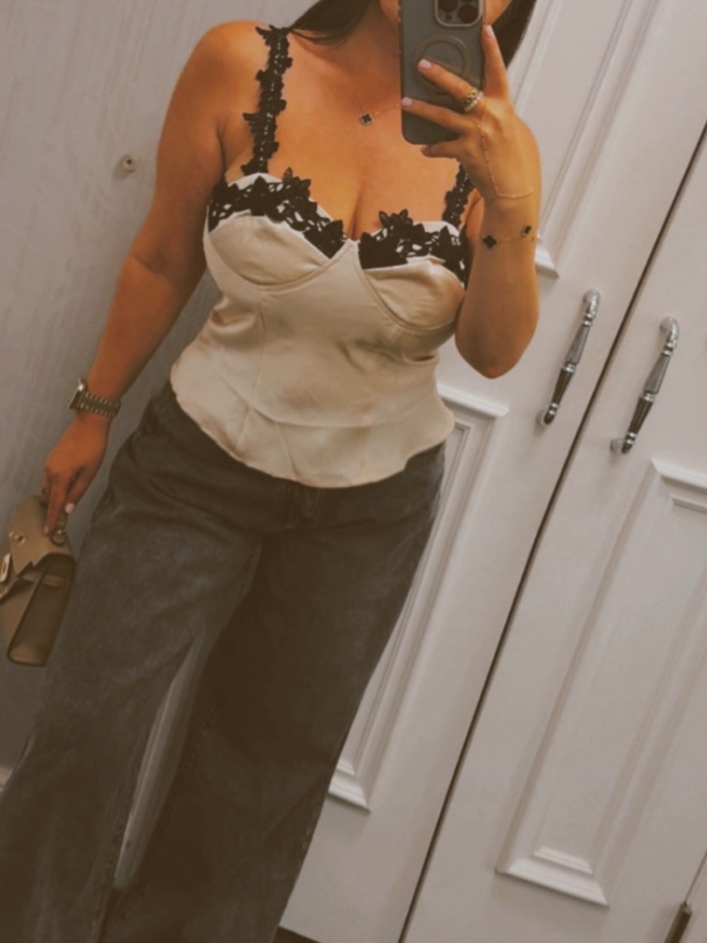 Ivory Lace-Trim Bustier Top